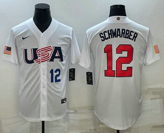 Mens USA Baseball #12 Kyle Schwarber Number 2023 White World Baseball Classic Stitched Jersey